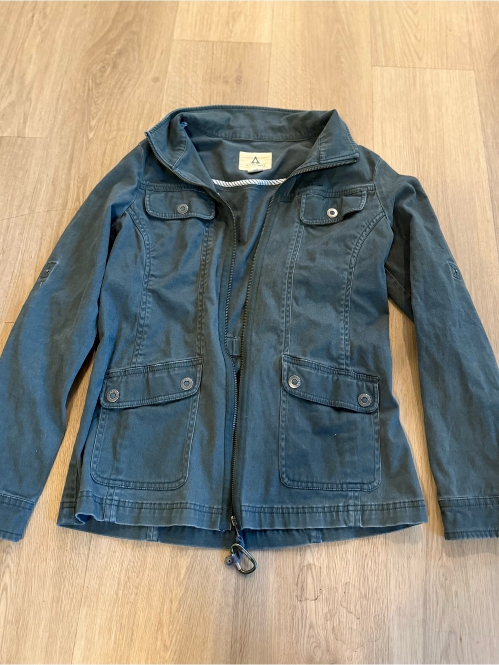 Ascend Utility Jacket Women Slate Blue Gray Cargo Field Coat Full Zip Size S